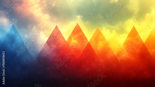 Abstract Triangular Mountainscape With Colorful Nebula