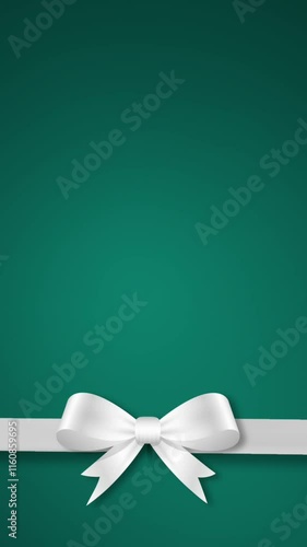 Animation gift box with white ribbon and bow on a gradient green background. Concept of birthday, valentines day, birthday, wedding, anniversary, and christmas