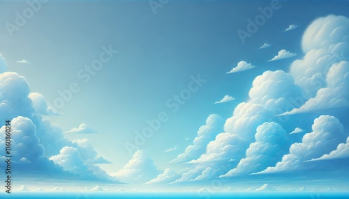 clear blue sky with a few clouds. The sky is very bright and the clouds are scattered throughout