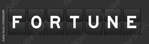 Black color analog flip board with word fortune on gray background