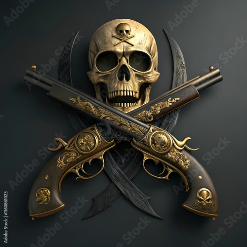 human skull and crossed pistols jolly roger photo