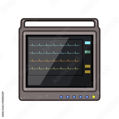 cardiac ekg monitor cartoon. electrocardiogram electrodes, waveform diagnosis, healthcare telemetry cardiac ekg monitor sign. isolated symbol vector illustration