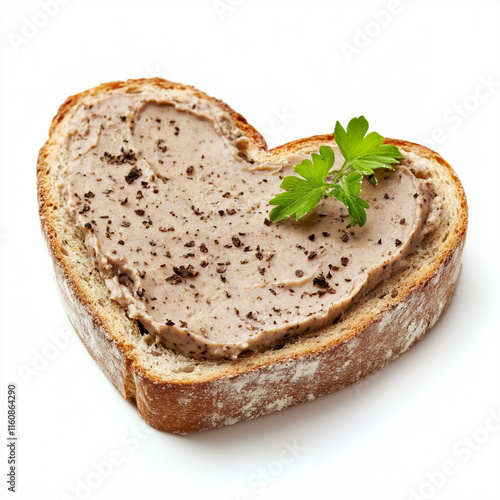 Heart shaped slice of bread with live pate photo