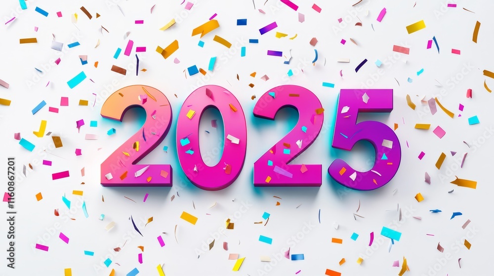 Happy New Year 2025. Modern colorful lettering design. Bright color numbers on white background. Happy New Year 2025. Modern colorful lettering design. Bright color numbers on white background.