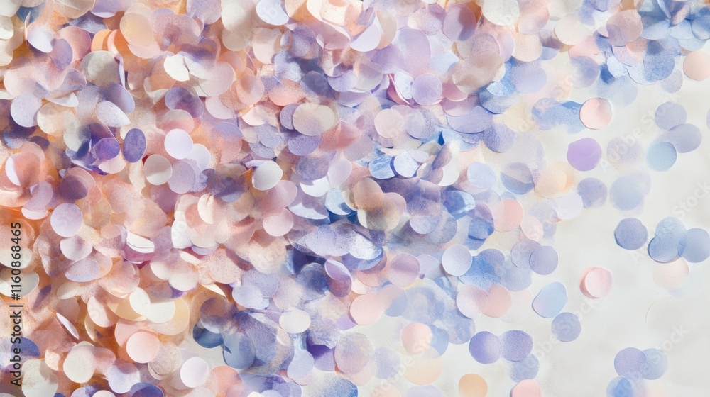 Obraz premium Visualize a dreamy pastel confetti pattern scattered lightly over a subtle textured background, ideal for romantic event banners or baby shower invitations.