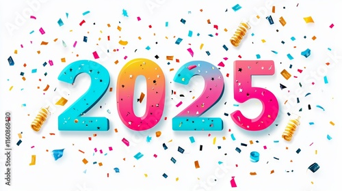 Happy New Year 2025. Modern colorful lettering design. Bright color numbers on white background.