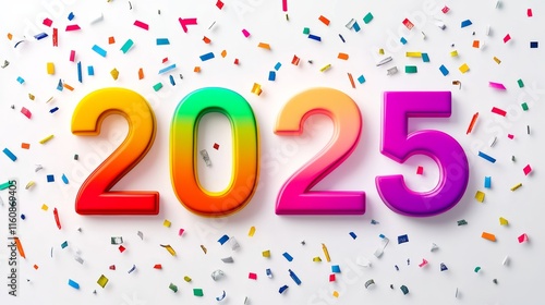 Happy New Year 2025. Modern colorful lettering design. Bright color numbers on white background.