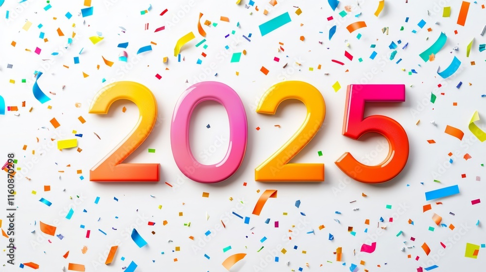 Happy New Year 2025. Modern colorful lettering design. Bright color numbers on white background. Happy New Year 2025. Modern colorful lettering design. Bright color numbers on white background.