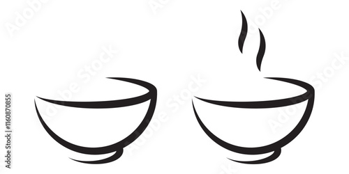 Soup bowl dishware outline art vector icon for food apps and websites. Flat style bowl icon in black illustration.