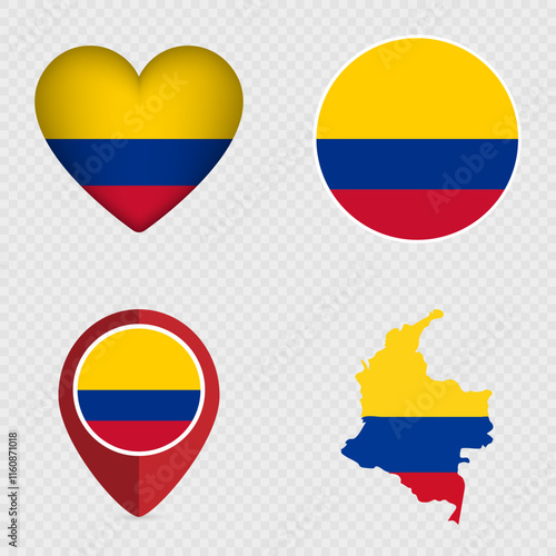 Colombia Flag Icons Pack. Vector illustration.