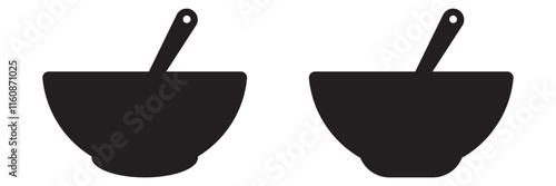 Soup bowl dishware outline art vector icon for food apps and websites. Flat style bowl icon in black illustration.