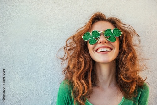 Happy Woman Celebrating St. Patrick's Day, potential usecase for holiday promotions and advertisements photo