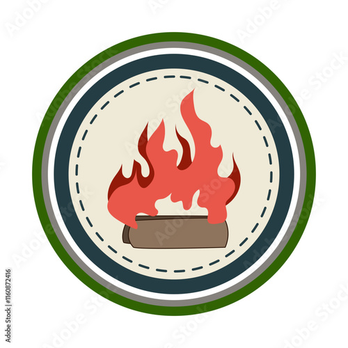 campfire retro bonfire badge cartoon. emblem patch, nostalgia outdoors, scout adventure campfire retro bonfire badge sign. isolated symbol vector illustration