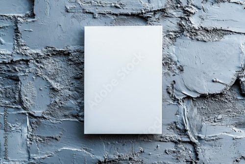 Blank canvas mounted on textured gray wall creating a minimalist artistic backdrop for creative expression photo