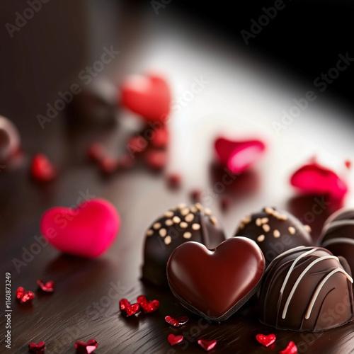 Heart-Shaped Chocolate Candy in Valentine's Decorated Background – Sweet Valentine's Day Illustration