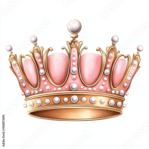 Elegant pastel pink crown adorned with pearl embellishments, perfect for royal themes