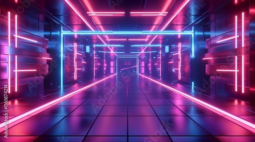 Wallpaper Mural Empty futuristic room, metaverse theme, neon lights, 3D tech background for products. Torontodigital.ca