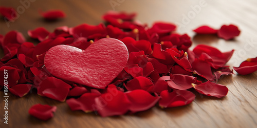 Red Rose Petals on Wooden Background – Romantic Valentine's Day Floral Decoration