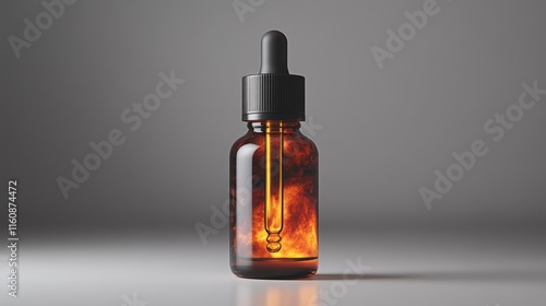Wallpaper Mural Amber glass bottle with dropper containing fiery liquid against gray background. Torontodigital.ca