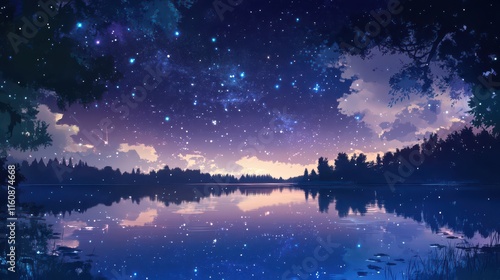 Serene Night Sky Over a Tranquil Lake