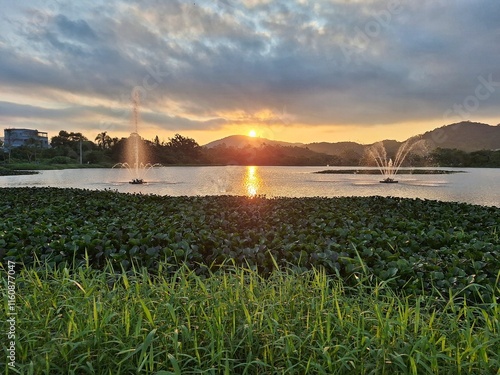 sunset over the river