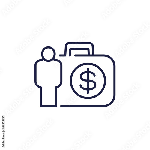 investor and portfolio line icon, money and finance