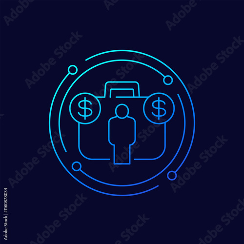 investor icon, money and finance, linear design