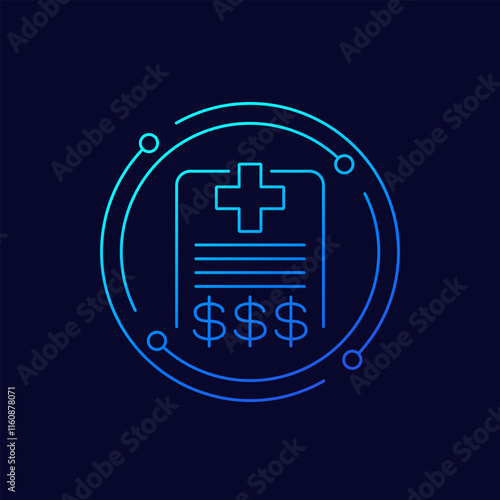 medical bill icon, healthcare costs, linear design