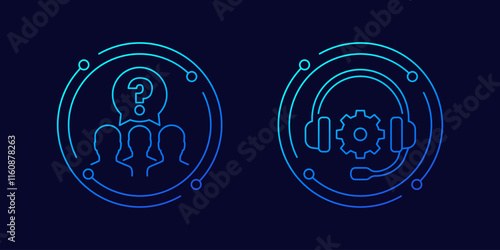 support team icons, linear vector design