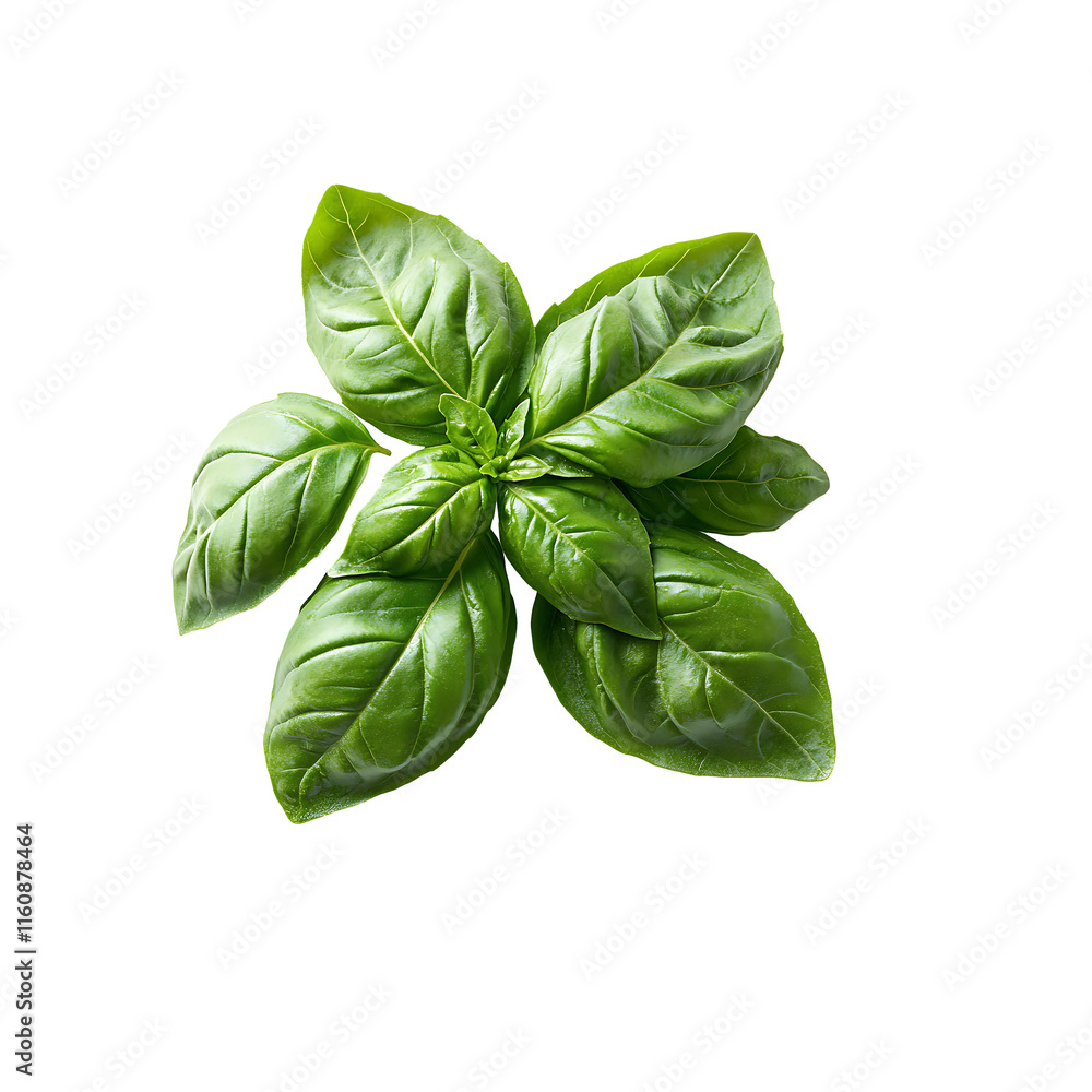 Fototapeta premium Fresh green basil leaves isolated Transparent Background.