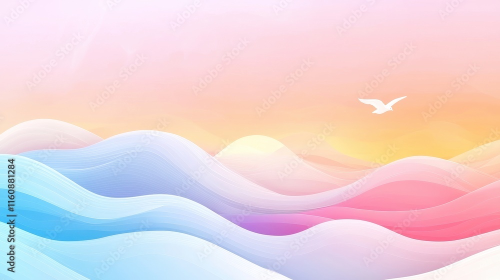 Fototapeta premium Soft Pastel Colored Minimalist Design with Smooth Waves and Sky