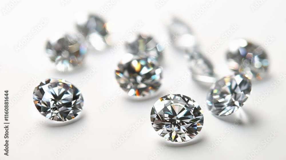 Sparkling diamonds scattered on white background. Sparkling diamonds scattered on white background.