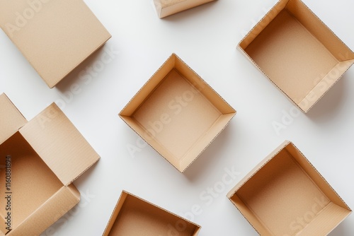 Open Cardboard Boxes for Packaging Isolated on White Background, Detailed Photograph for E-commerce and Shipping photo