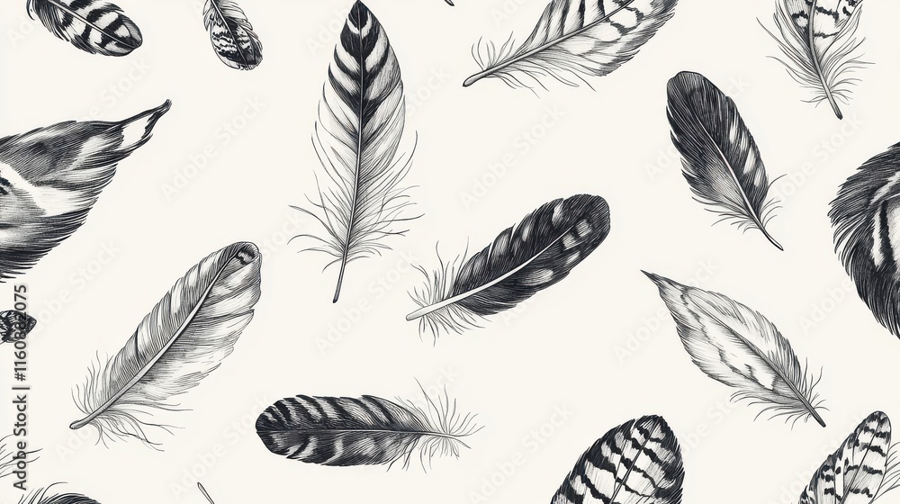Elegant Feather Patterns in Monochrome Design Elegant Feather Patterns in Monochrome Design