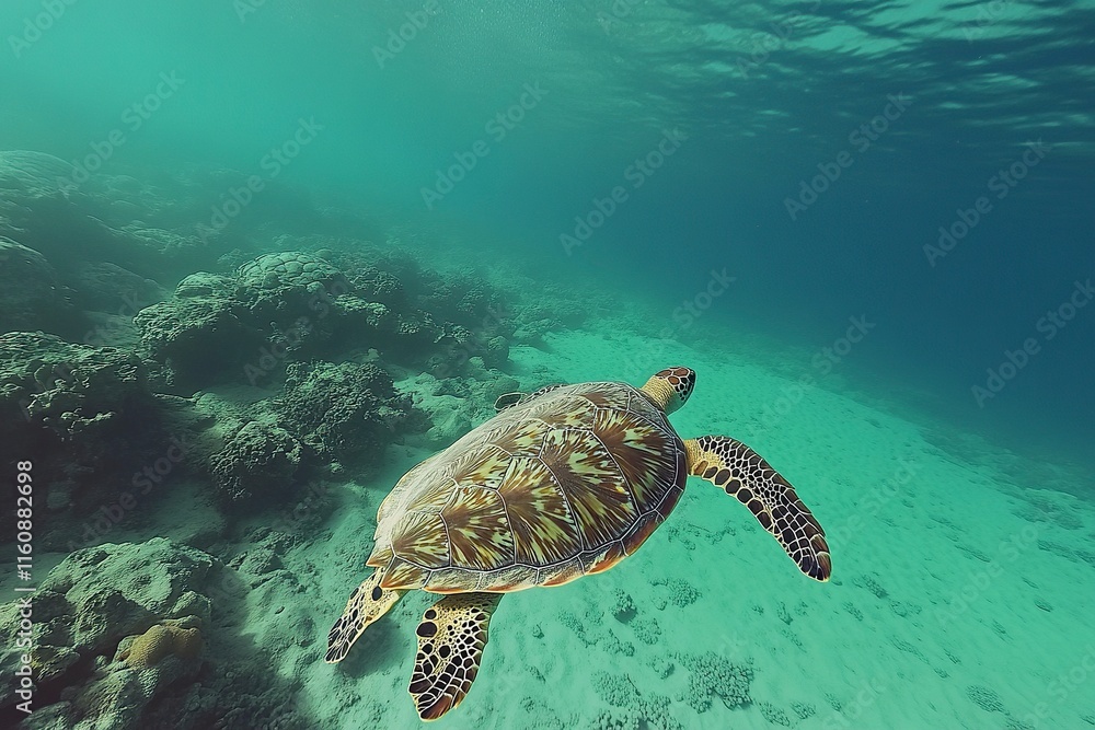 Fototapeta premium Green Sea Turtle of the Red Sea with generative ai