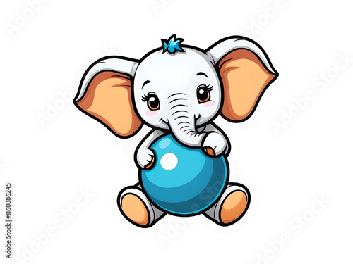 Kawaii Elephant Balancing on a Ball: Cute Contour Vector Design