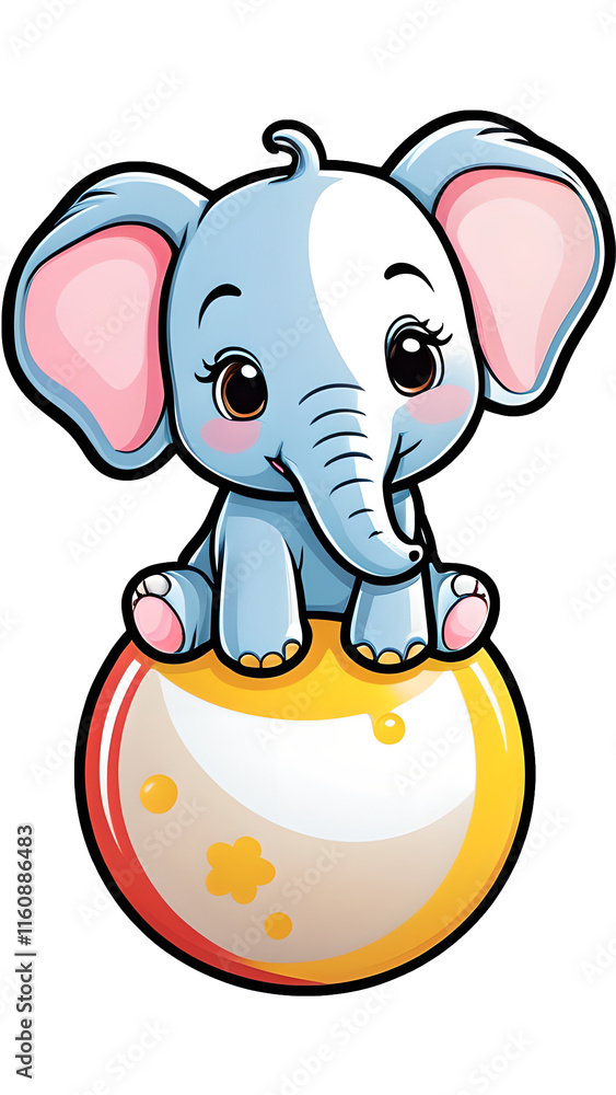 Fototapeta premium Kawaii Elephant Balancing on a Ball: Cute Contour Vector Design