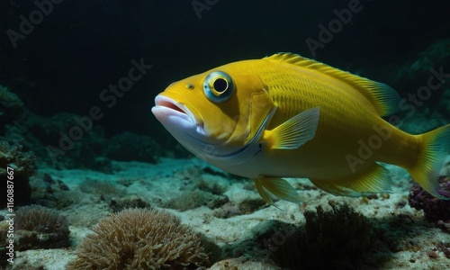 close-up of a colorful deep-sea fish with bioluminescent features swimming gracefully photo