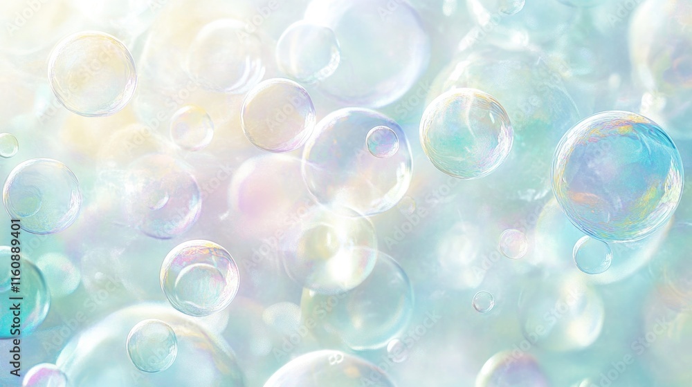 Soft pastel bubbles float across dreamy background, creating ser Soft pastel bubbles float across dreamy background, creating ser