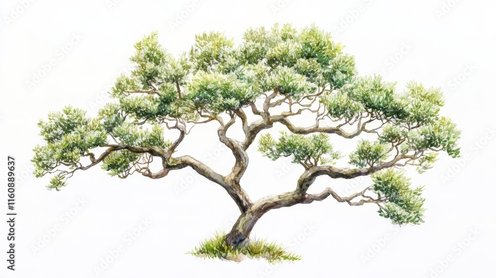 Obraz premium Majestic Watercolor Tree, A Detailed Artistic Depiction of Nature's Beauty