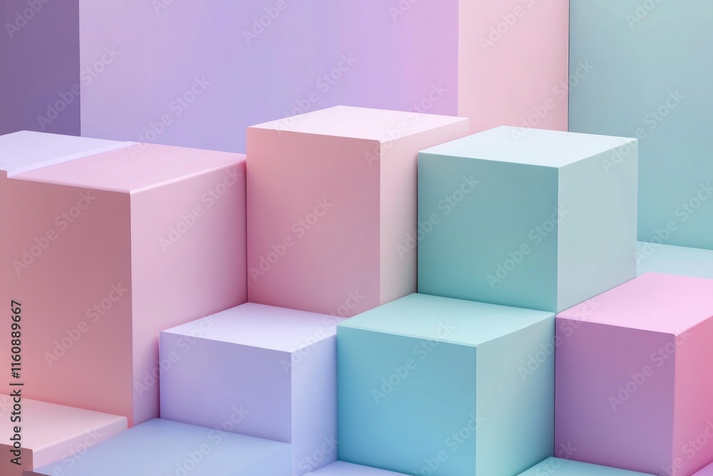 Soft pastel blocks create calming, abstract landscape of geometr Soft pastel blocks create calming, abstract landscape of geometr