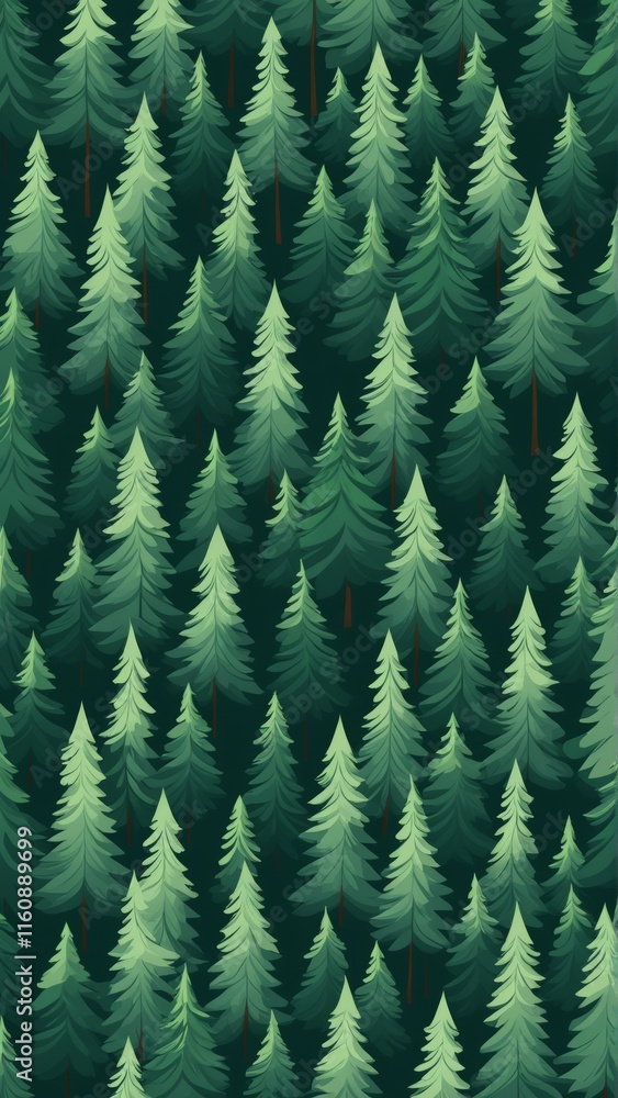 Seamless evergreen forest pattern with lush green pine trees Seamless evergreen forest pattern with lush green pine trees