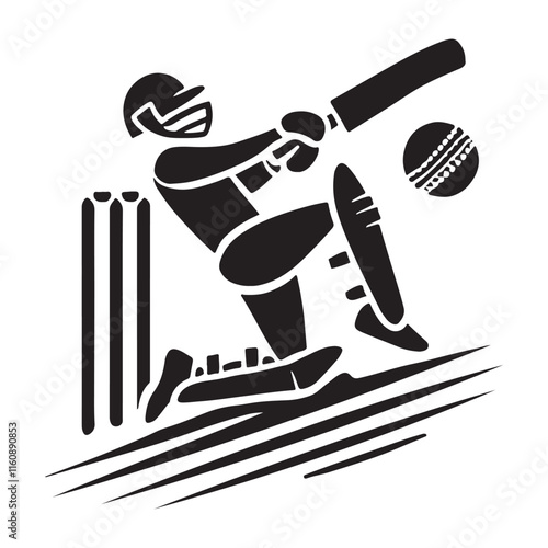 Cricket element Silhouette Vector Illustration, Solid White Background.