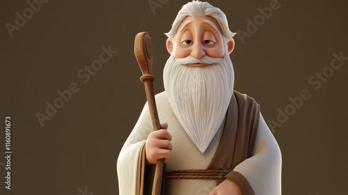 3D Render of a Kind Old Man with a Staff photo