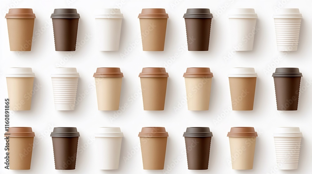 Collection of Disposable Coffee Cups in Various Colors and Styles Collection of Disposable Coffee Cups in Various Colors and Styles