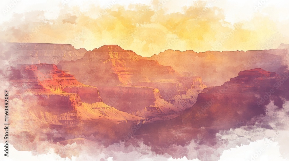 Grand Canyon Sunset: Majestic Watercolor Landscape Grand Canyon Sunset: Majestic Watercolor Landscape