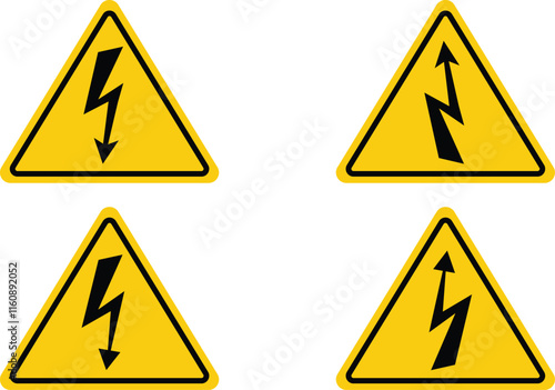 High voltage icon. Warning signs indicate electrical hazard. Potential electrical dangers.