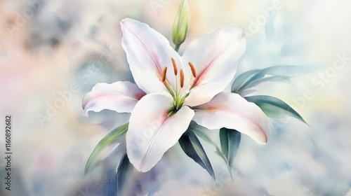 Delicate Watercolor Lily: Stunning Floral Masterpiece
