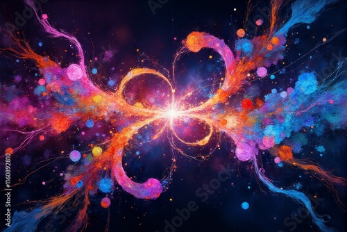 Artistic representation of quantum entanglement using colorful abstract shapes