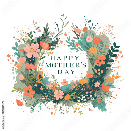 A colorful flowery design with the words Happy Mother's Day written in pink. The design is meant to convey a sense of warmth and love for mothers on this special day